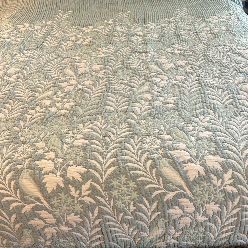 Luxury 7 Layer Woven Quilt Size KING Growing Florals Leaves Birds Teal Tan NEW